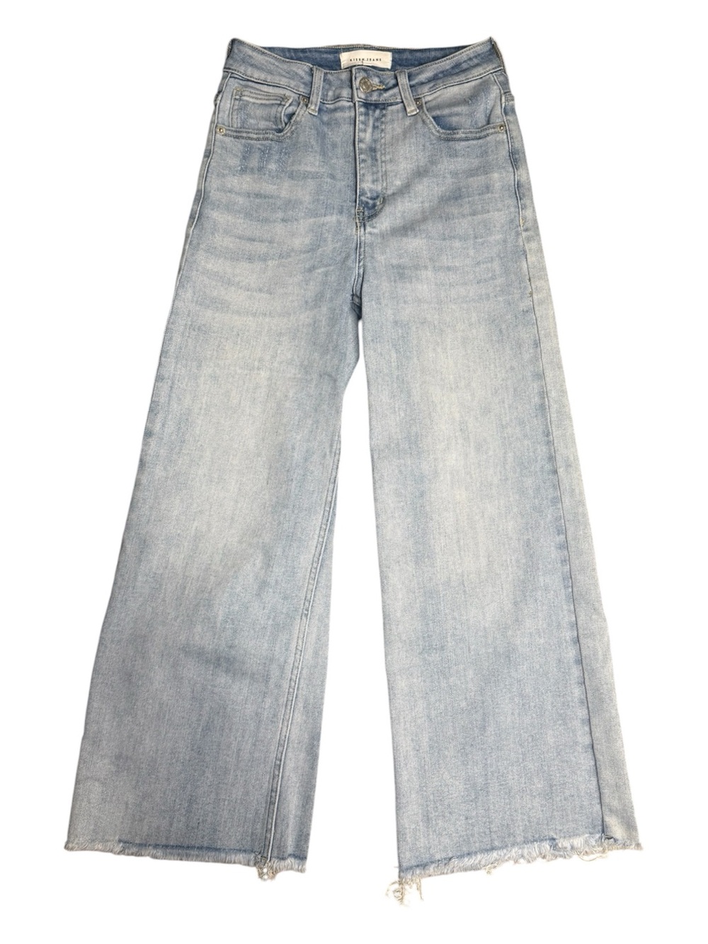 Risen Jeans Wide Leg Cropped Raw Hem High Rise Light Wash Denim Size 1/25 - Picture 3 of 8